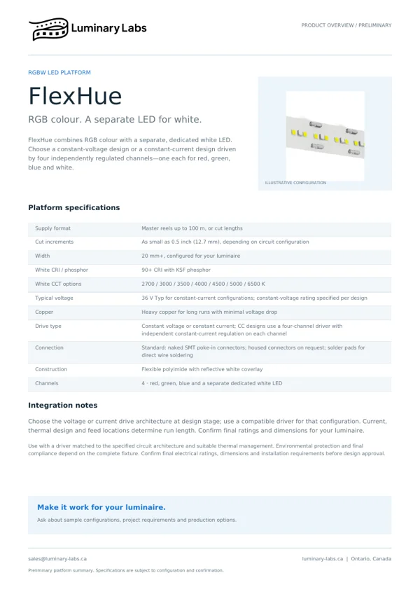 First page of FlexHue product overview
