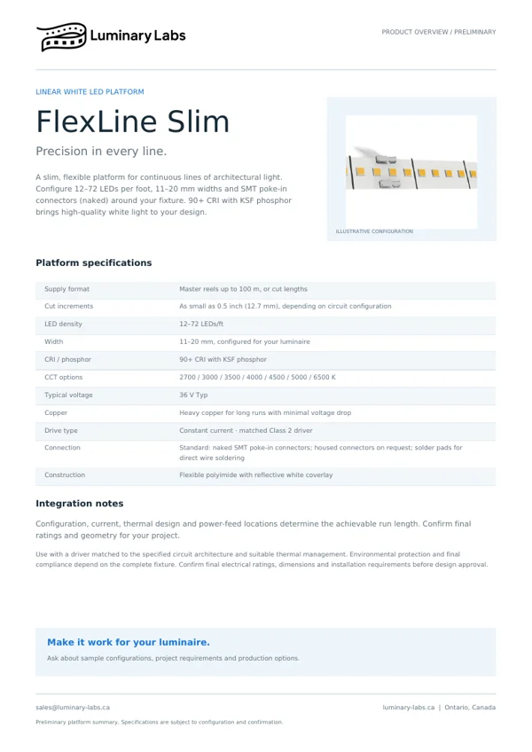 First page of FlexLine Slim product overview