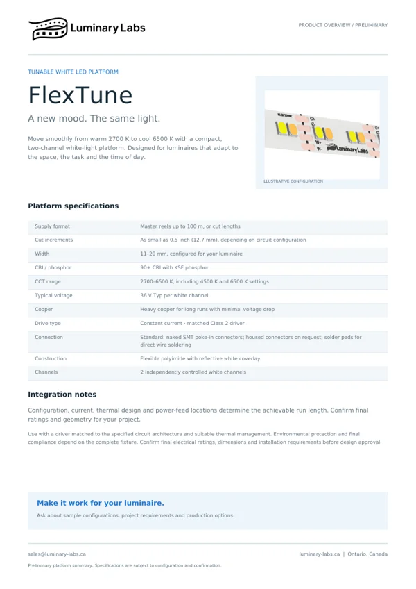 First page of FlexTune product overview